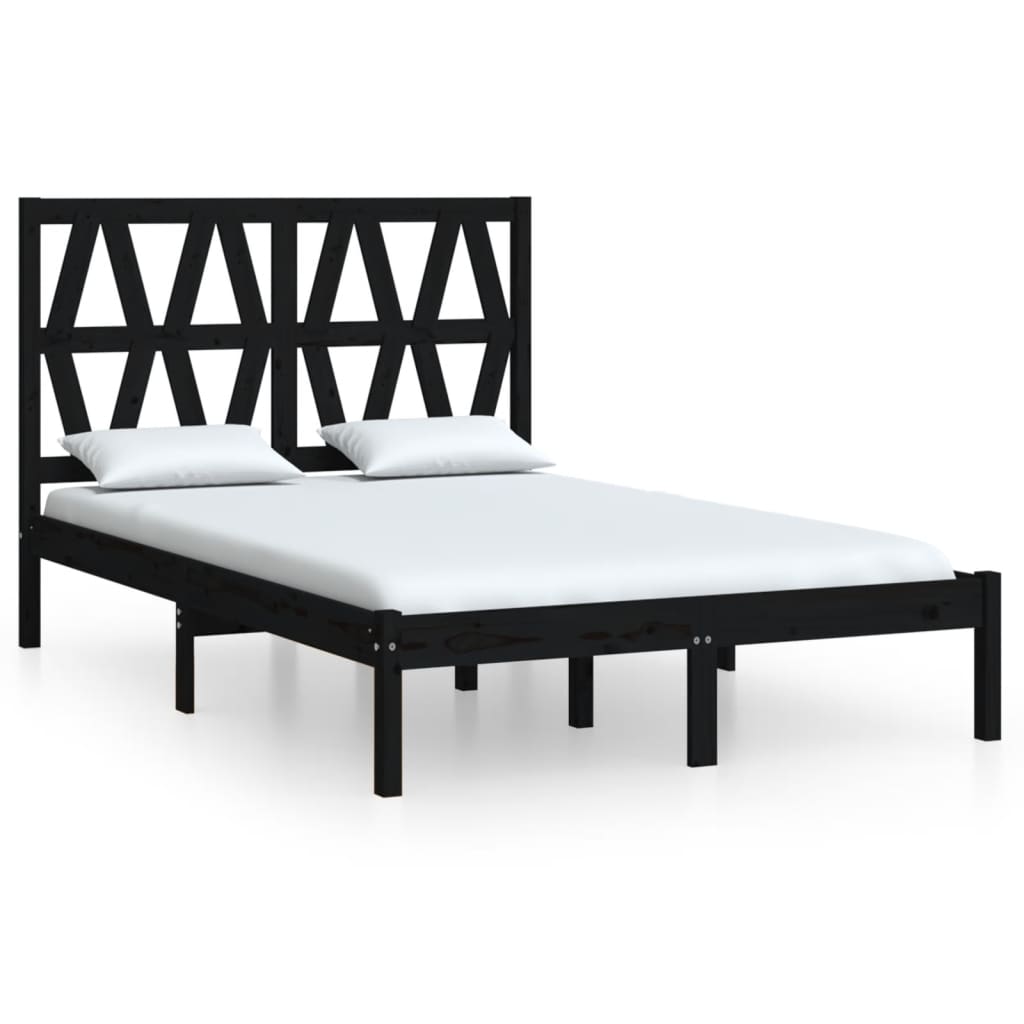 3103997 vidaXL Bed Frame without Mattress Black Solid Wood 120x200 cm (810016+818614)