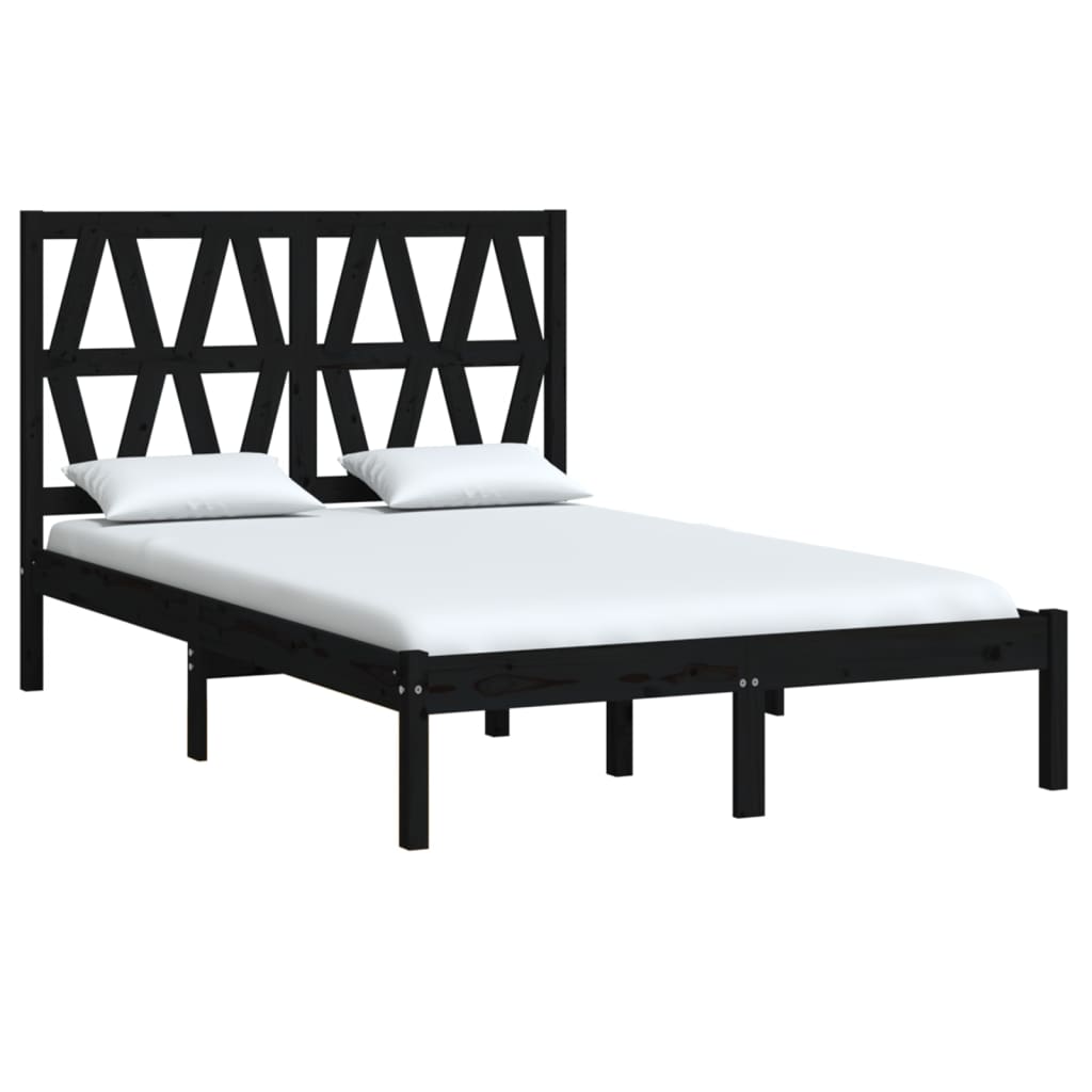 3103997 vidaXL Bed Frame without Mattress Black Solid Wood 120x200 cm (810016+818614)