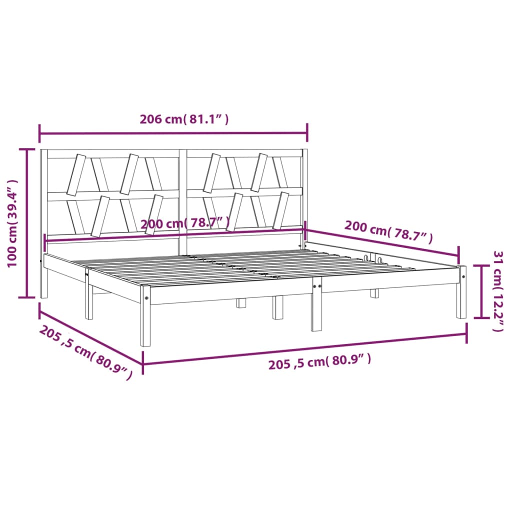 3104018 vidaXL Bed Frame without Mattress Solid Wood 200x200 cm (810037+818640)