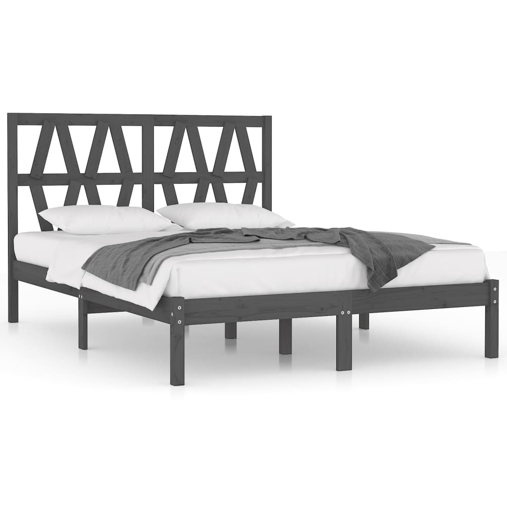 Bed Frame Grey Solid Wood Pine 200x200 cm