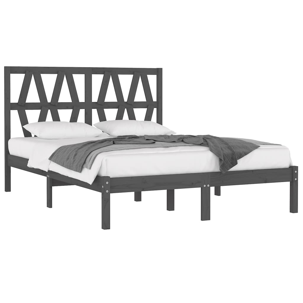 Bed Frame Grey Solid Wood Pine 200x200 cm