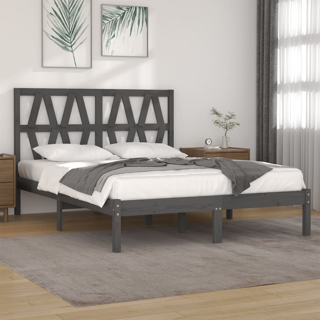 Bed Frame Grey Solid Wood Pine 200x200 cm