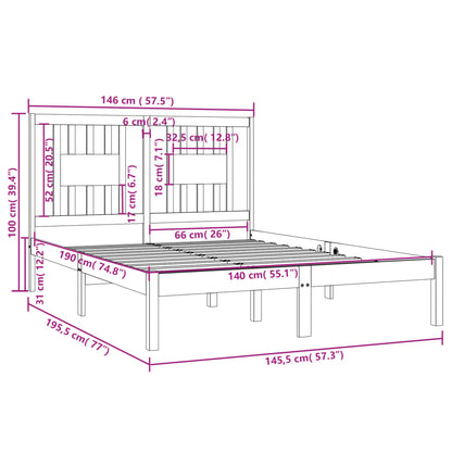 Bed Frame Solid Wood Pine 140x190 cm