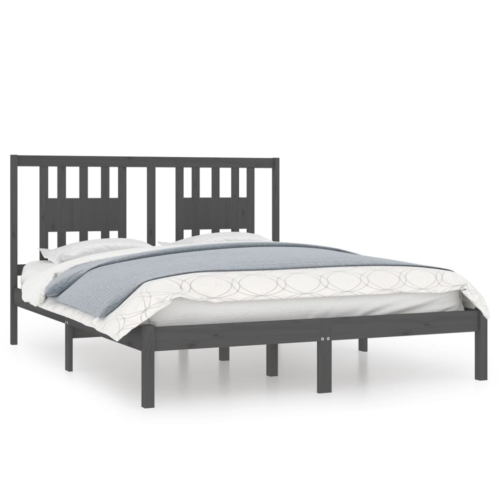 3104075 vidaXL Bed Frame without Mattress Grey Solid Wood 160x200 cm (810029+818682)