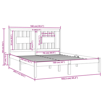 3104075 vidaXL Bed Frame without Mattress Grey Solid Wood 160x200 cm (810029+818682)