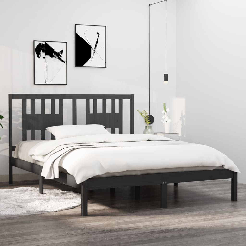 3104075 vidaXL Bed Frame without Mattress Grey Solid Wood 160x200 cm (810029+818682)