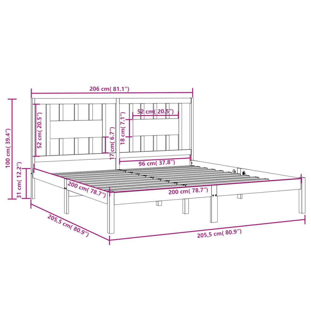 Bed Frame Solid Wood Pine 200x200 cm