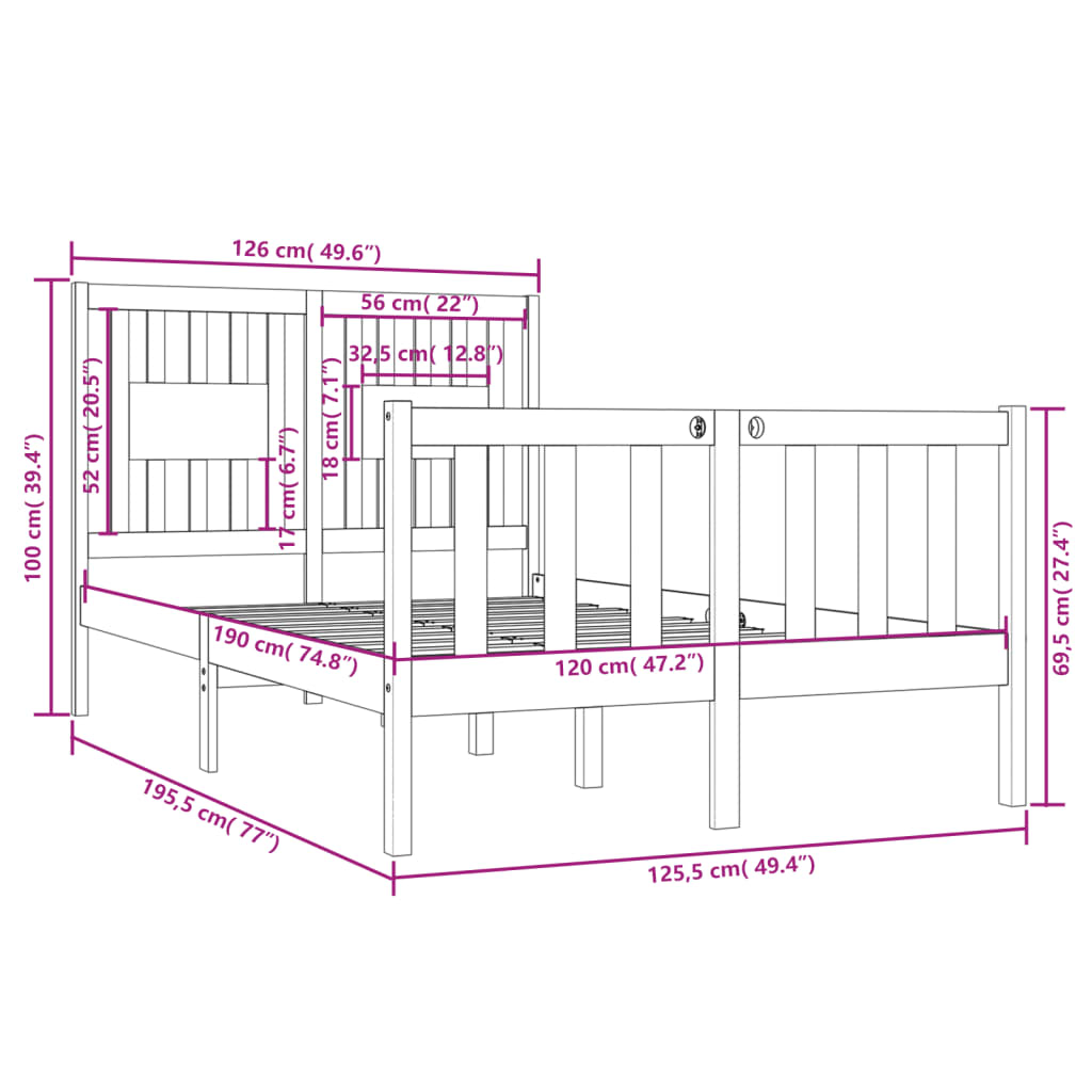 Bed Frame without Mattress 120x190 cm Small Double Solid Wood