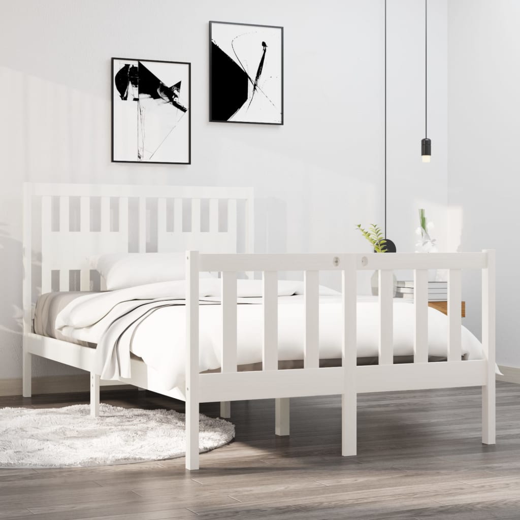 Bed Frame without Mattress White 120x190 cm Small Double Solid Wood