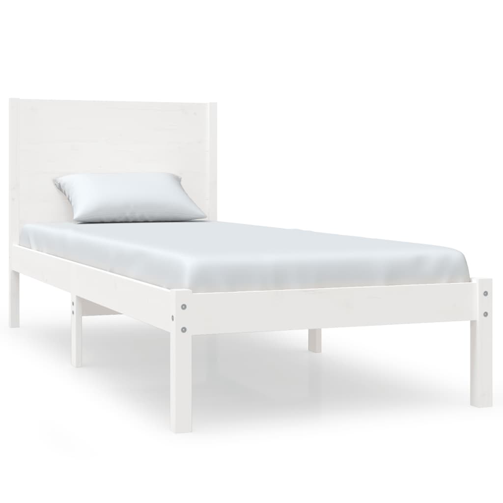 Bed Frame White Solid Wood 75x190 cm Small Single