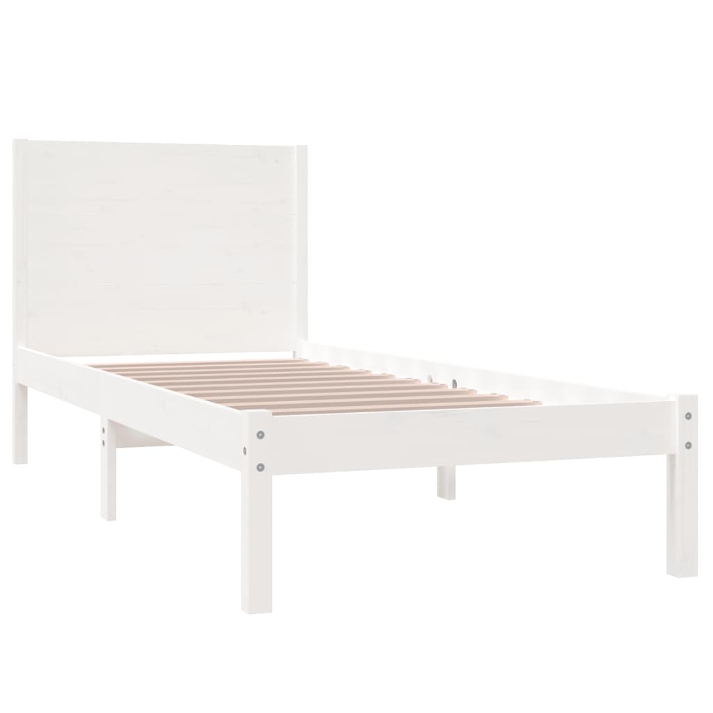 Bed Frame White Solid Wood 75x190 cm Small Single