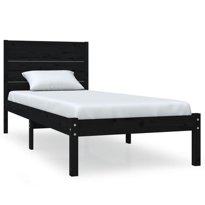 Bed Frame Black Solid Wood 75x190 cm Small Single