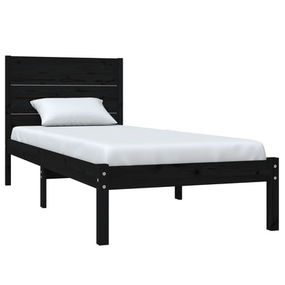 Bed Frame Black Solid Wood 75x190 cm Small Single