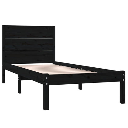 Bed Frame Black Solid Wood 75x190 cm Small Single