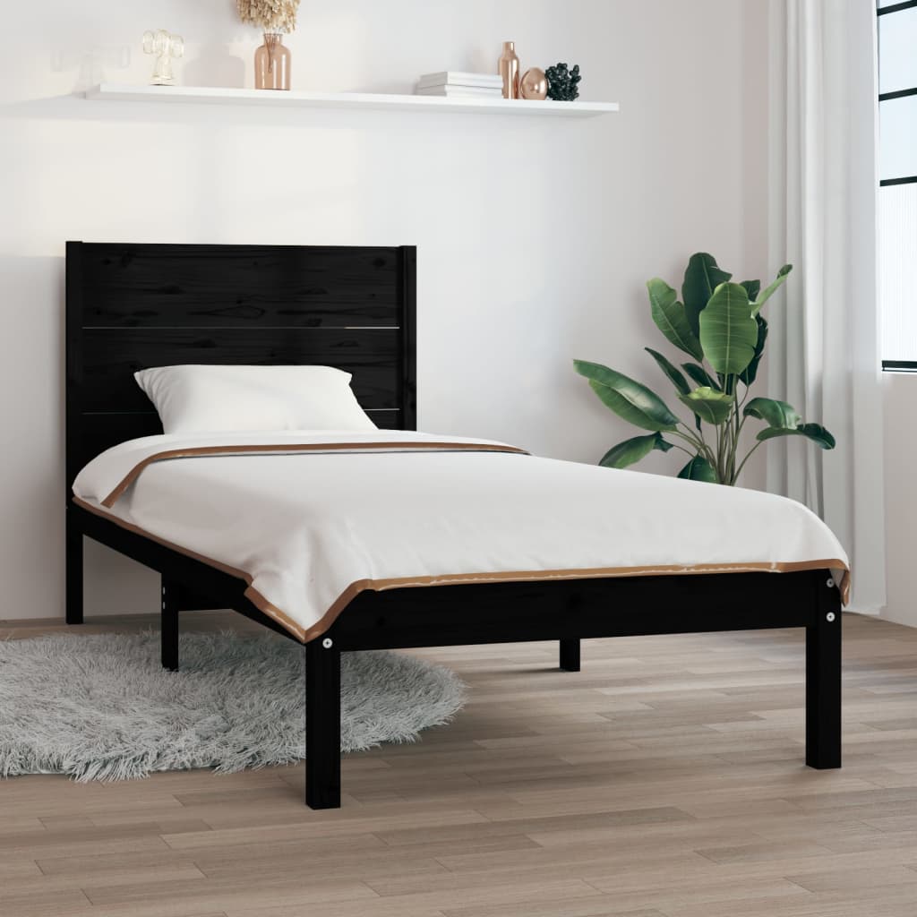 Bed Frame Black Solid Wood 75x190 cm Small Single