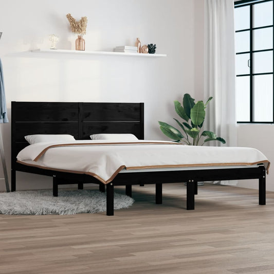 Bed Frame without Mattress Black 135x190 cm Double Solid Wood