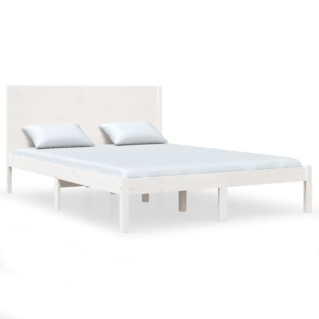 Bed Frame White Solid Wood Pine 140x190 cm