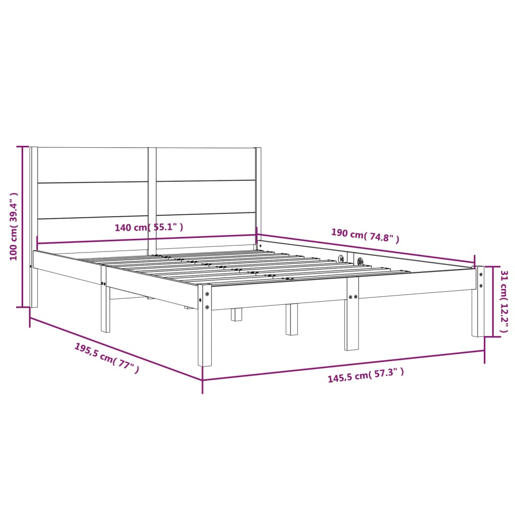 Bed Frame White Solid Wood Pine 140x190 cm