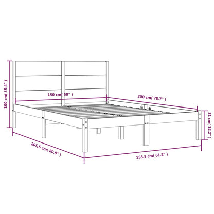 Bed Frame White Solid Wood 150x200 cm King Size