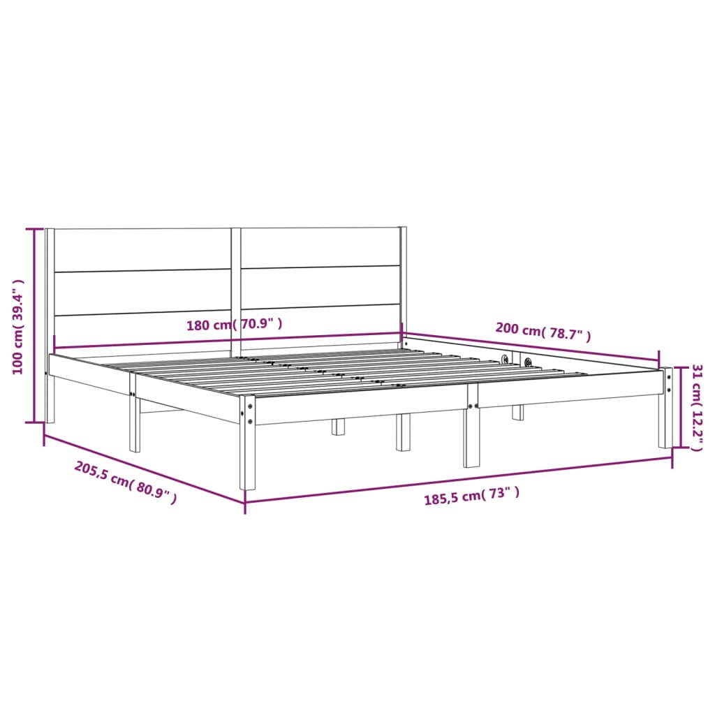 Bed Frame Solid Wood 180x200 cm Super King Size