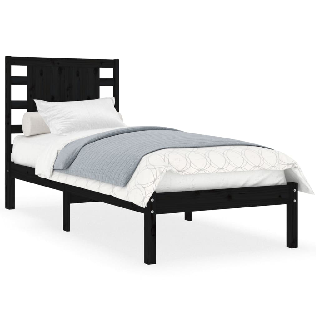 Bed Frame without Mattress Black 75x190 cm Small Single Solid Wood