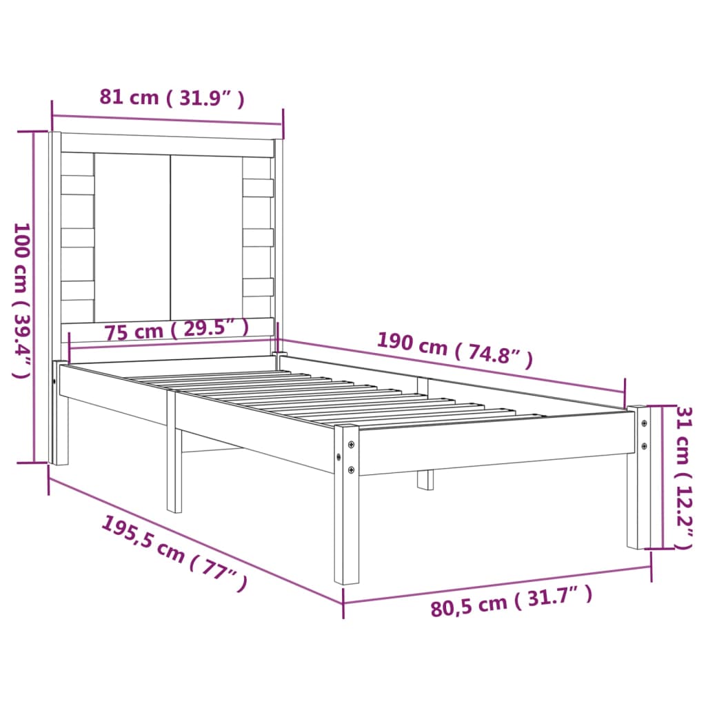 Bed Frame without Mattress Black 75x190 cm Small Single Solid Wood