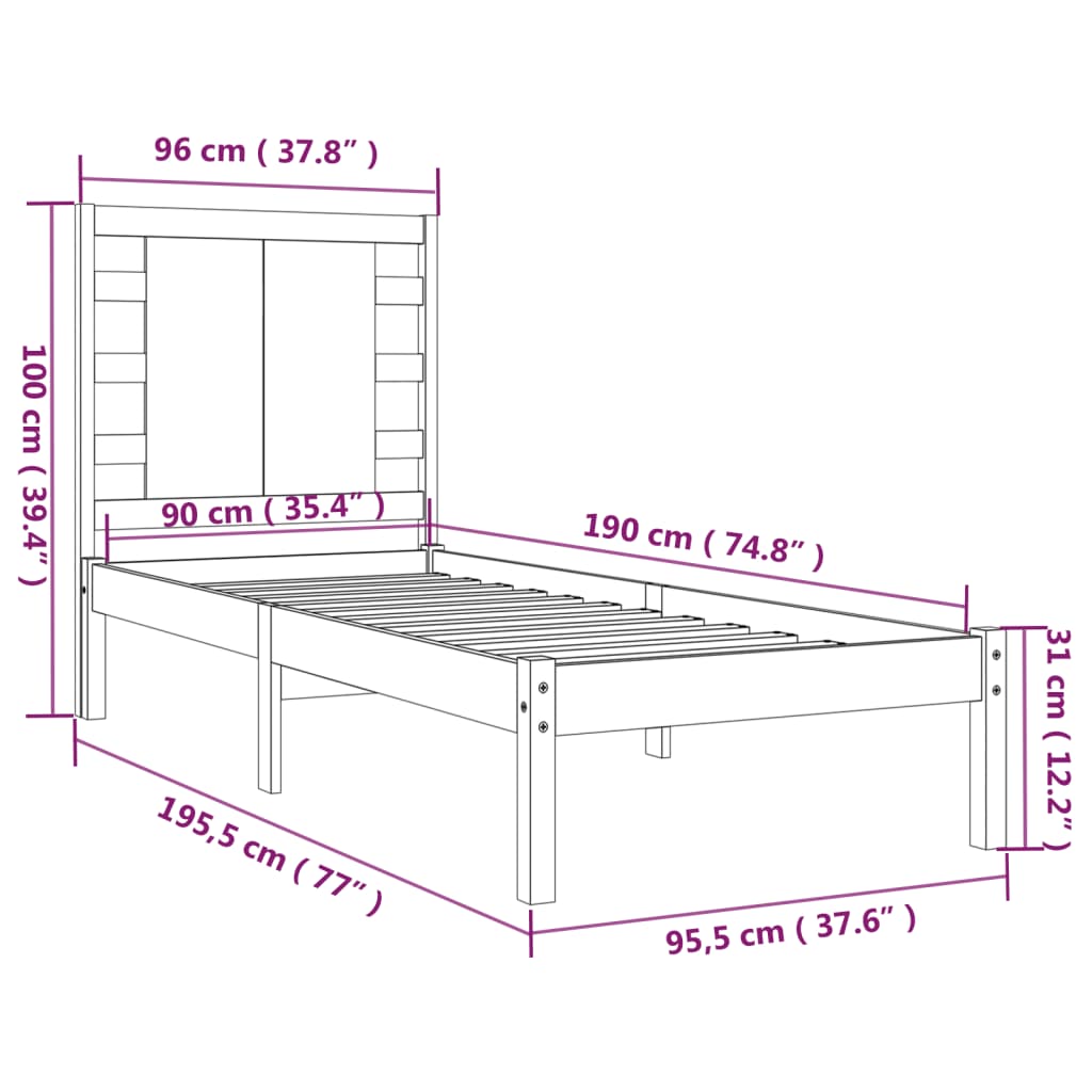 Bed Frame without Mattress White 90x190 cm Single Solid Wood