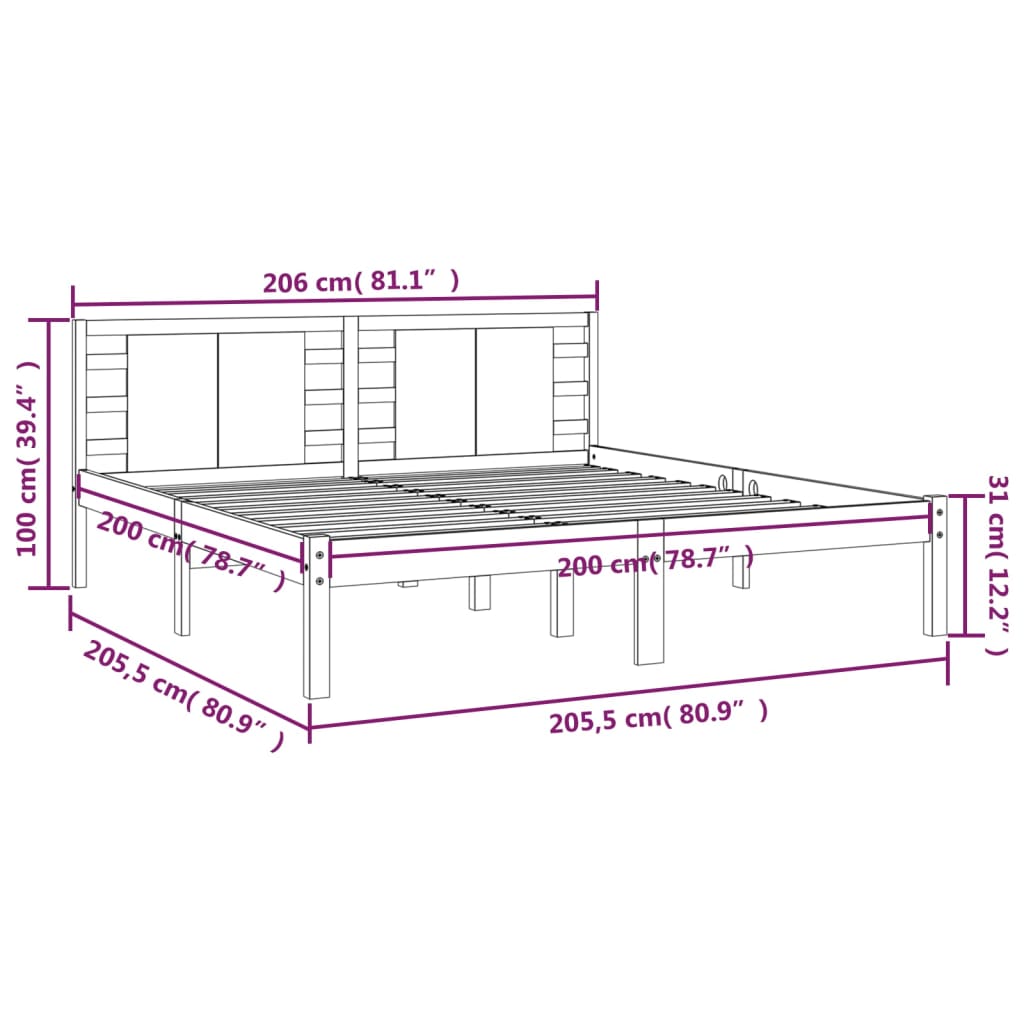 Bed Frame without Mattress White 200x200 cm Solid Wood Pine