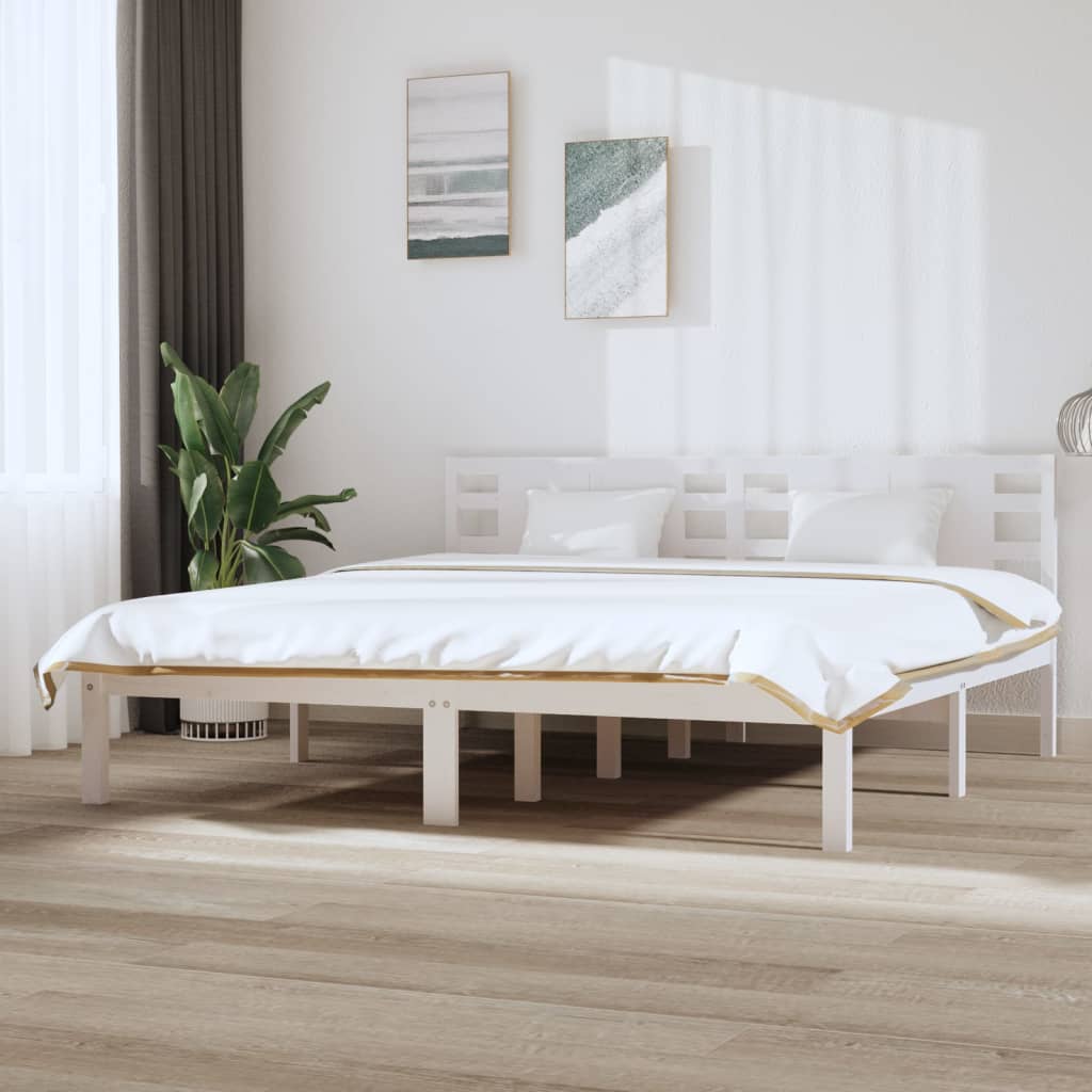 Bed Frame without Mattress White 200x200 cm Solid Wood Pine