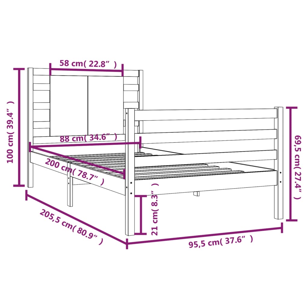 Bed Frame without Mattress White 90x200 cm Solid Wood Pine