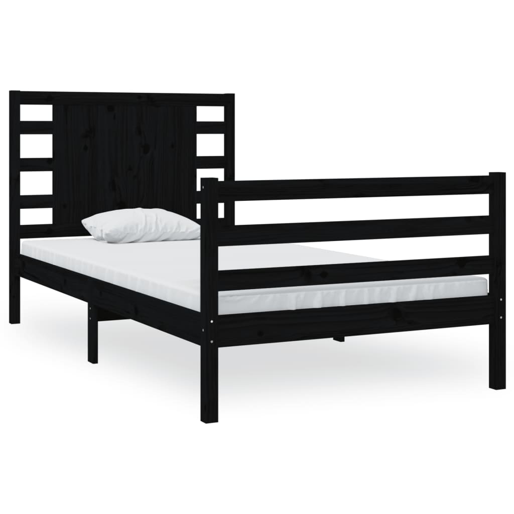 Bed Frame without Mattress Black 90x200 cm Solid Wood Pine