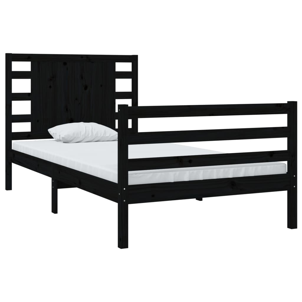 Bed Frame without Mattress Black 90x200 cm Solid Wood Pine