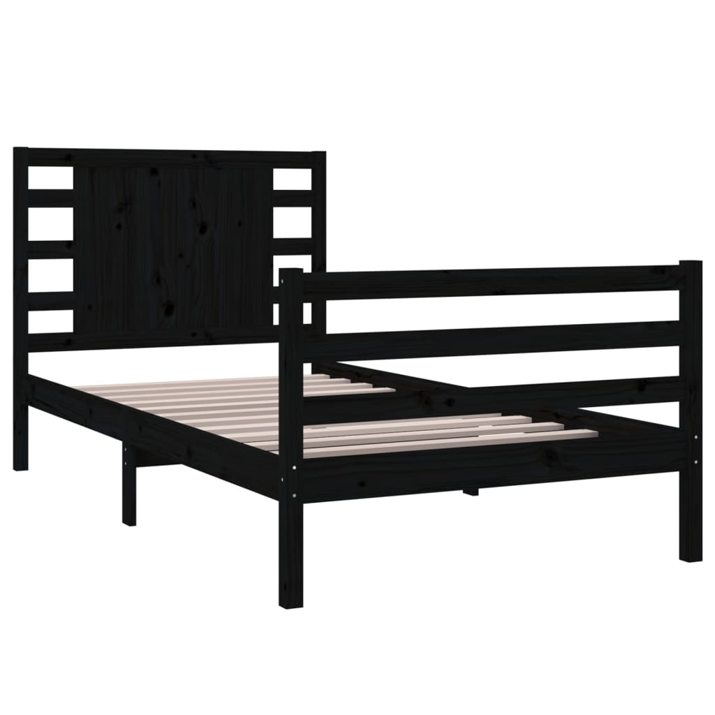 Bed Frame without Mattress Black 90x200 cm Solid Wood Pine