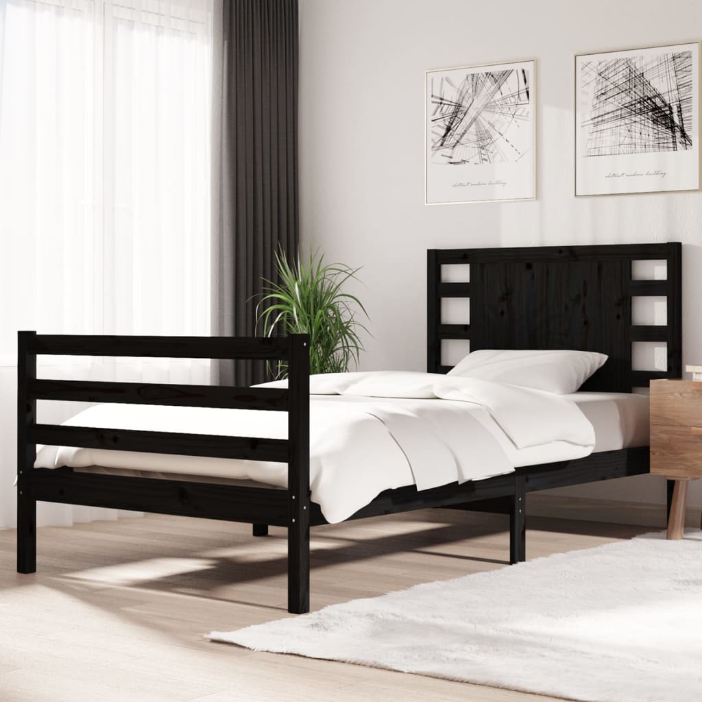 Bed Frame without Mattress Black 90x200 cm Solid Wood Pine