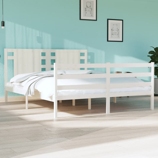 Bed Frame without Mattress White 150x200 cm King Size Solid Wood Pine