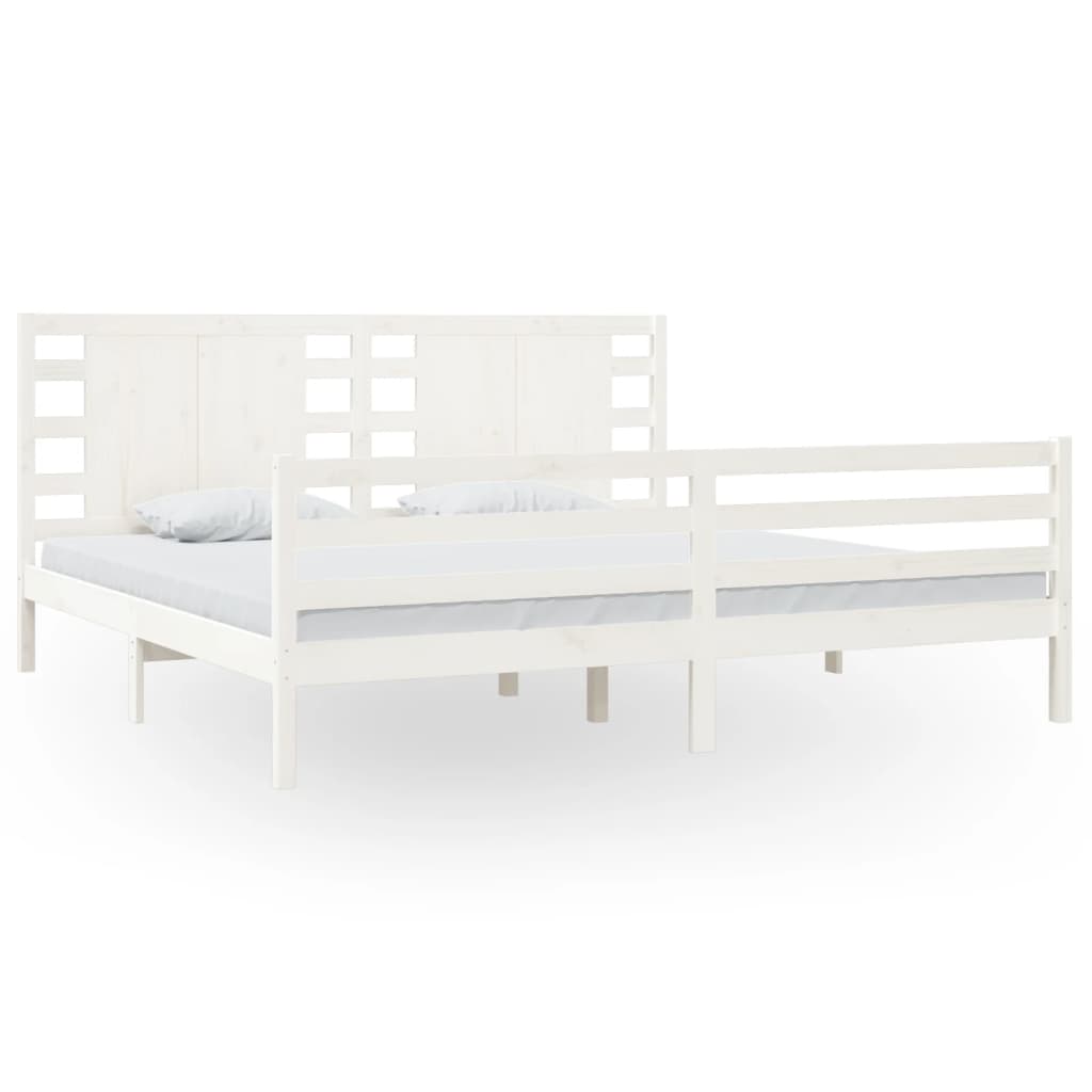 Bed Frame White Solid Wood Pine 200x200 cm