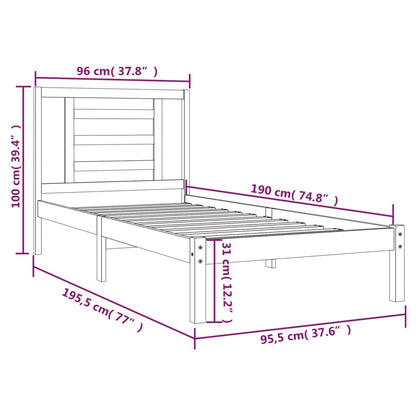 Bed Frame White Solid Wood Pine 90x190 cm Single