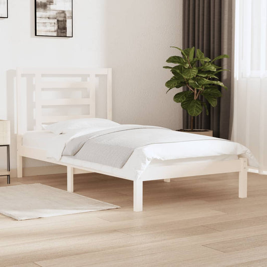 Bed Frame White Solid Wood Pine 90x190 cm Single