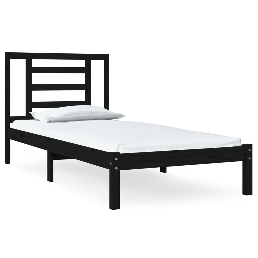 Bed Frame Black Solid Wood Pine 100x200 cm