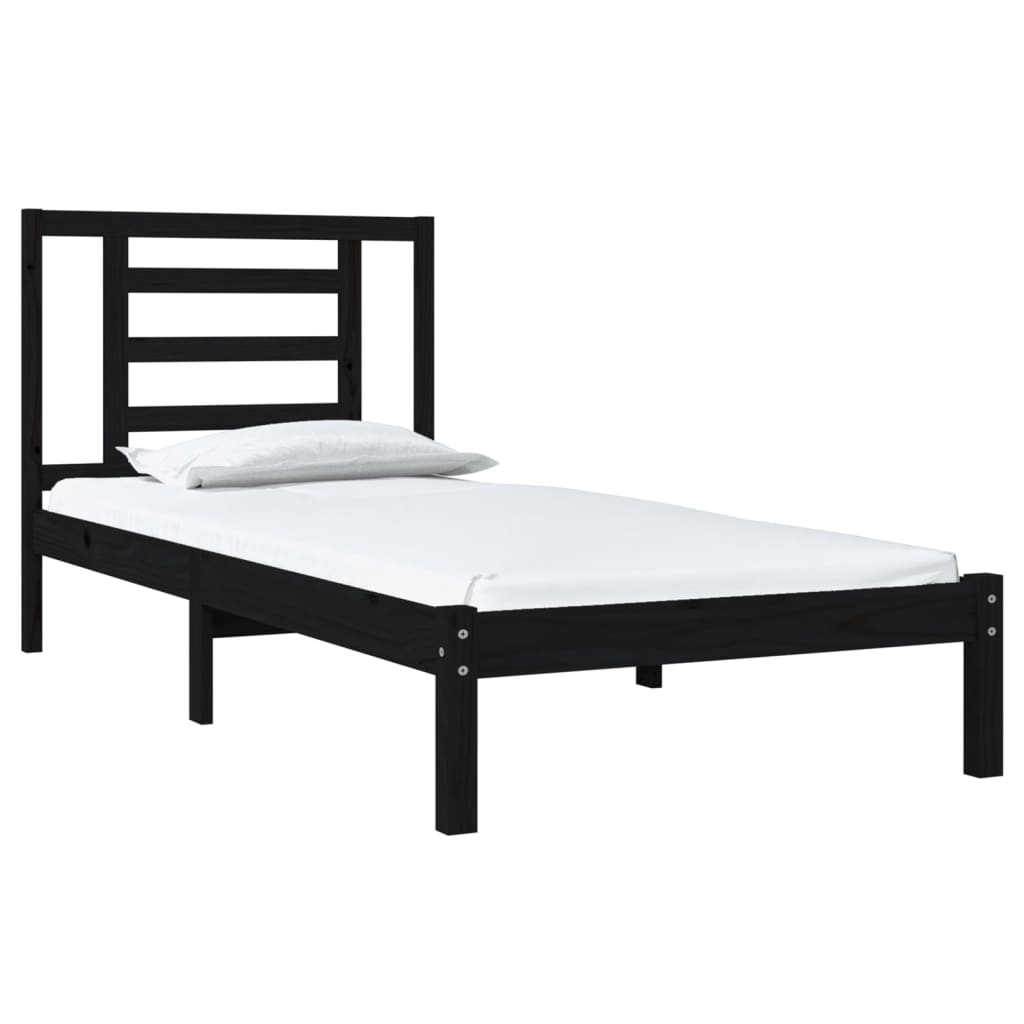 Bed Frame Black Solid Wood Pine 100x200 cm