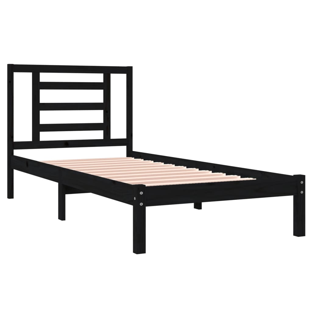 Bed Frame Black Solid Wood Pine 100x200 cm