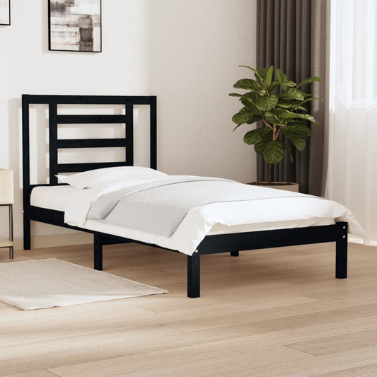 Bed Frame Black Solid Wood Pine 100x200 cm