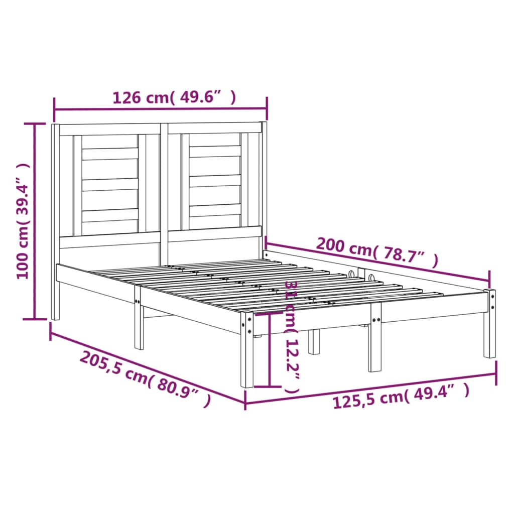 Bed Frame White Solid Wood Pine 120x200 cm