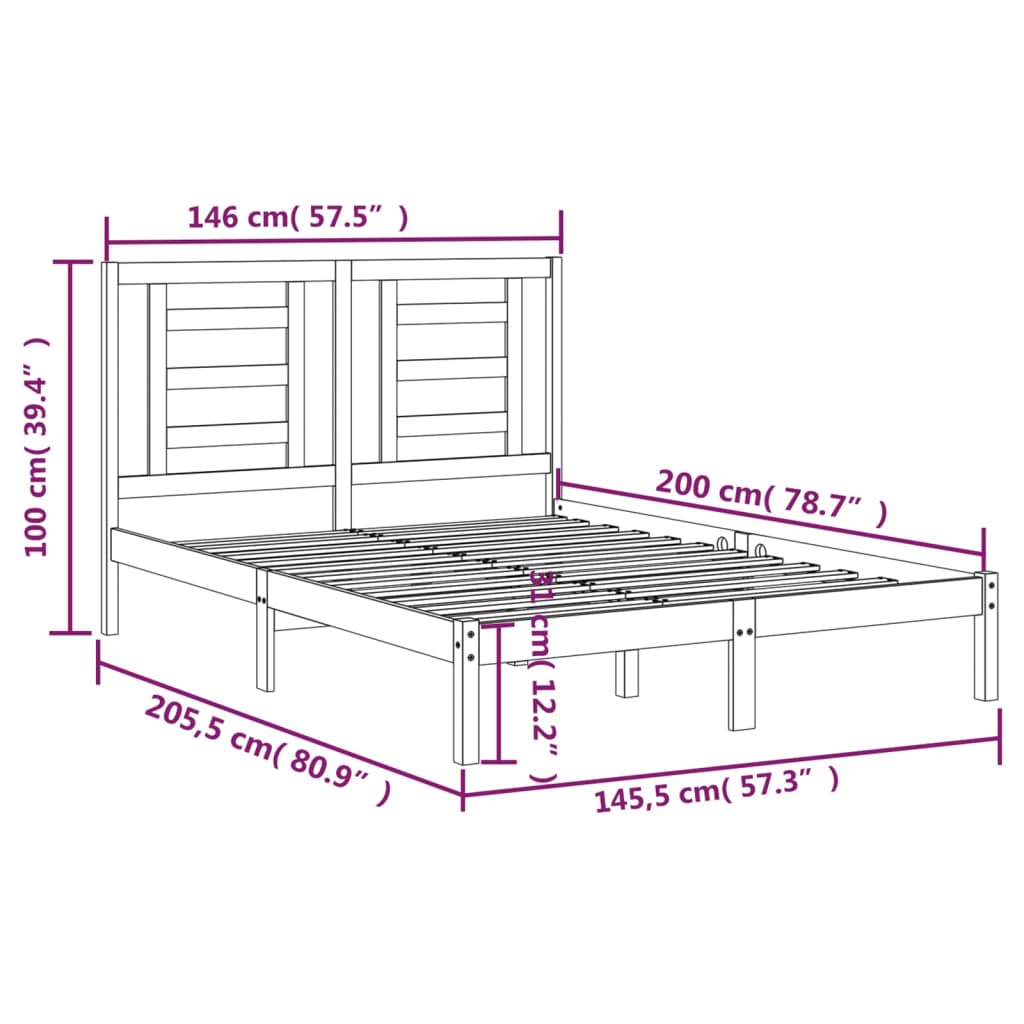 Bed Frame White Solid Wood Pine 140x200 cm