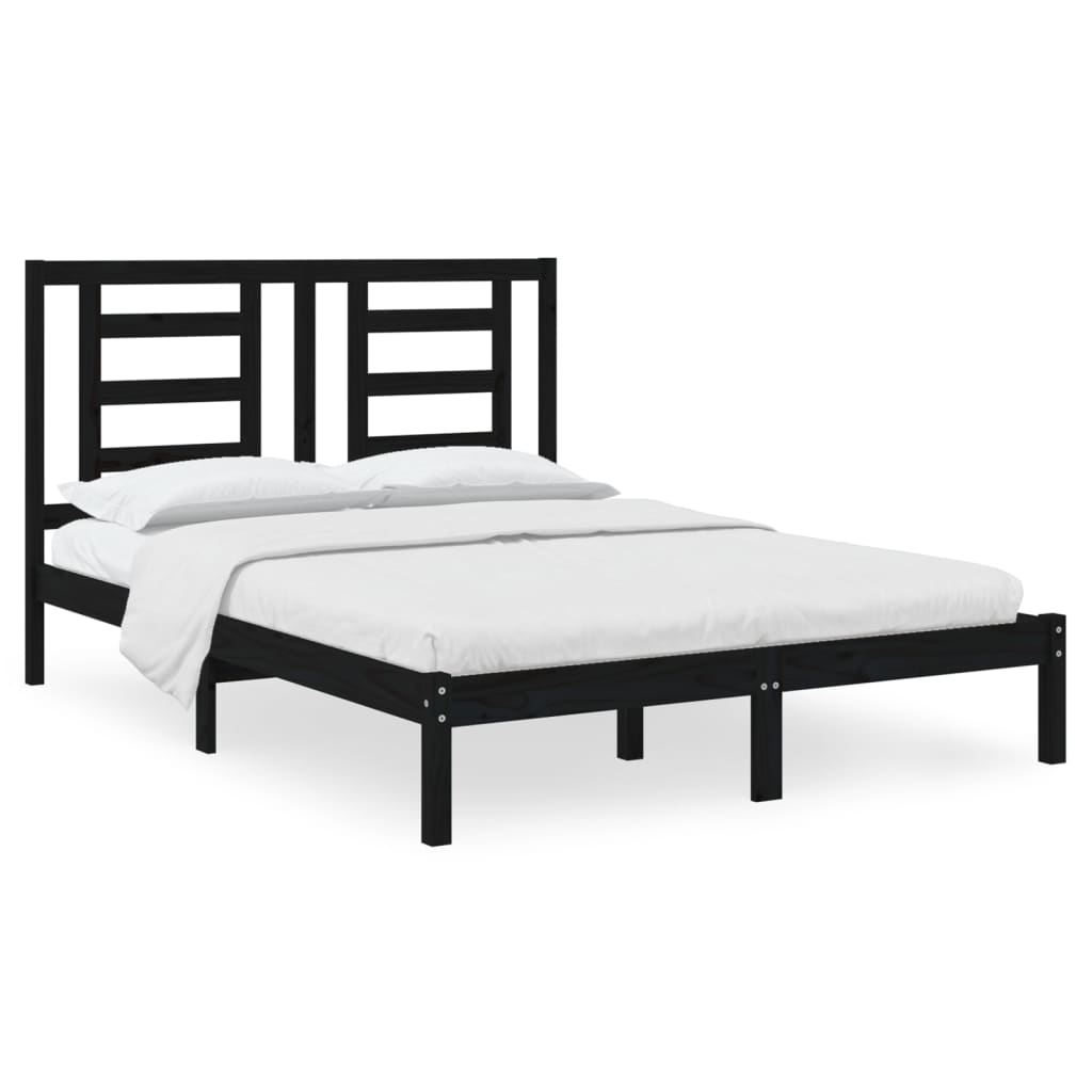 Bed Frame without Mattress Black 140x200 cm Solid Wood Pine