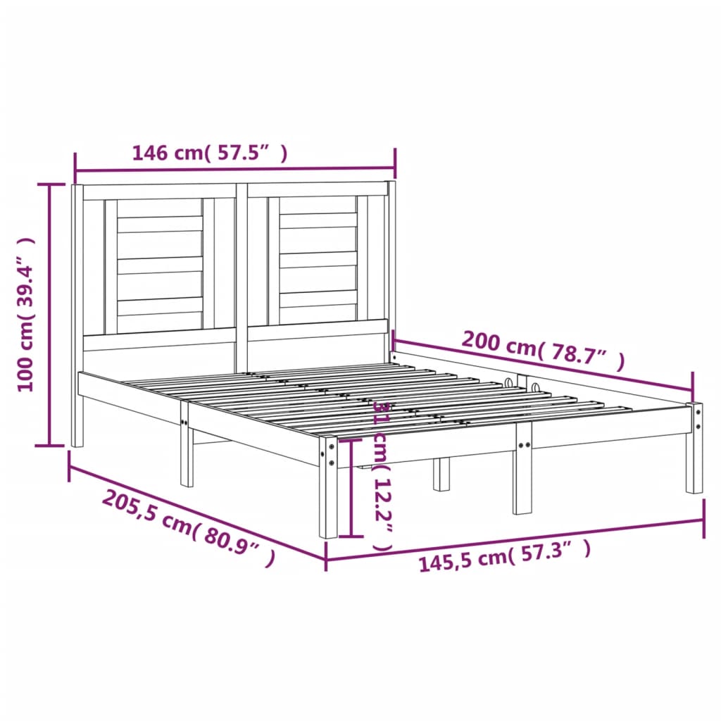 Bed Frame without Mattress Black 140x200 cm Solid Wood Pine