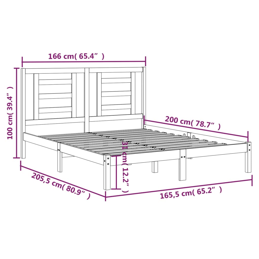 Bed Frame without Mattress Grey 160x200 cm Solid Wood Pine