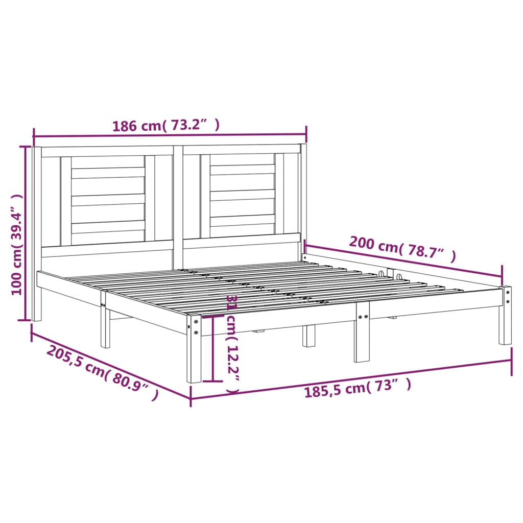 Bed Frame Solid Wood 180x200 cm Super King Size