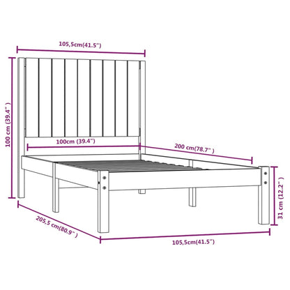 Bed Frame White Solid Wood Pine 100x200 cm