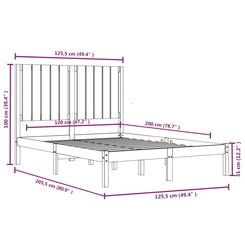 Bed Frame White Solid Wood Pine 120x200 cm